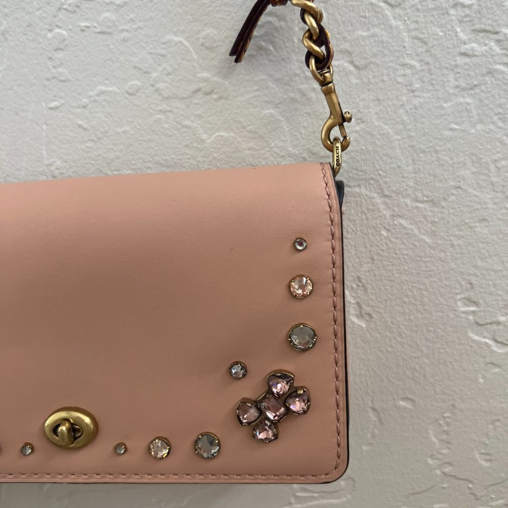NEW Coach Dusty Pink Leather Crystal Embellished Dinky Crossbody Bag - Picture 5 of 12